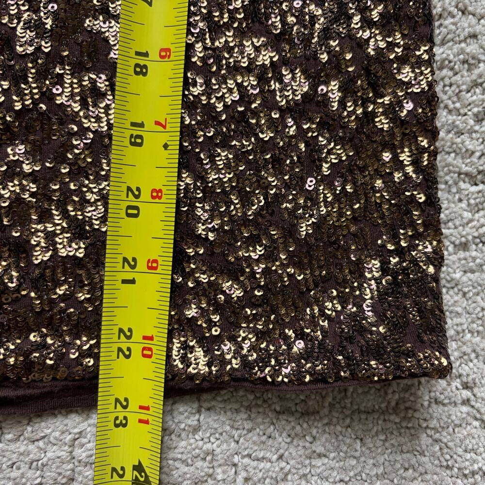 Alice + Olivia Chocolate Brown Sequin Top Short Sleeve Size M Sparkle Party - Picture 7 of 7
